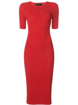 Платье вязкой pointelle Versace. Цвет: красный