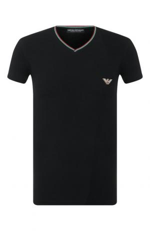 Хлопковая футболка с V-образным вырезом Emporio Armani. Цвет: черный