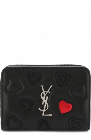 Кожаный кошелек с аппликацией и логотипом бренда Saint Laurent. Цвет: черный