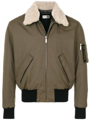 Куртка-бомбер с воротником из овчины Saint Laurent. Цвет: зелёный