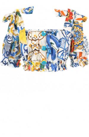 Укороченный хлопковый топ с принтом и бантами Dolce & Gabbana. Цвет: разноцветный