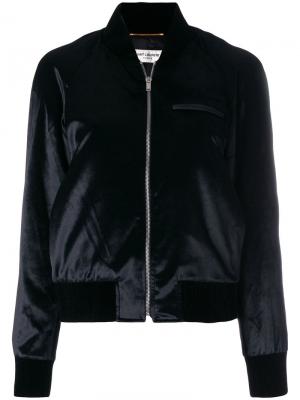 Атласная куртка-бомбер Saint Laurent. Цвет: чёрный