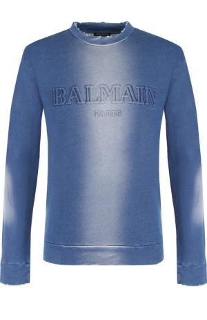 Хлопковый свитшот с логотипом бренда Balmain. Цвет: голубой
