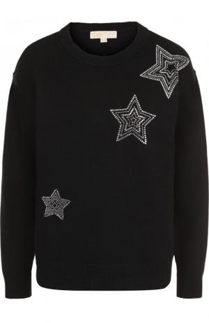 Однотонный пуловер с круглым вырезом и контрастной отделкой MICHAEL Kors. Цвет: черный