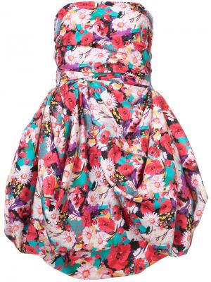 Мини-платье с цветочным рисунком и драпированной юбкой Emanuel Ungaro. Цвет: многоцветный