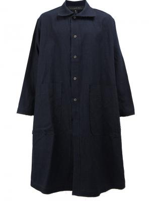 Однобортное пальто в стиле оверсайз Miaoran. Цвет: синий