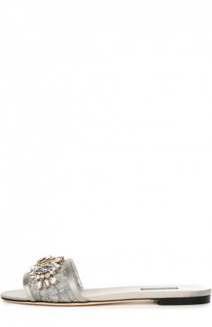 Кружевные шлепанцы Bianca с кристаллами Dolce & Gabbana. Цвет: серебряный