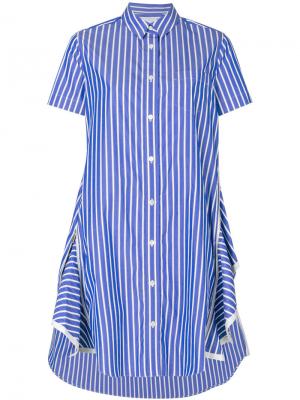 Полосатое поплиновое платье-рубашка Sacai. Цвет: синий