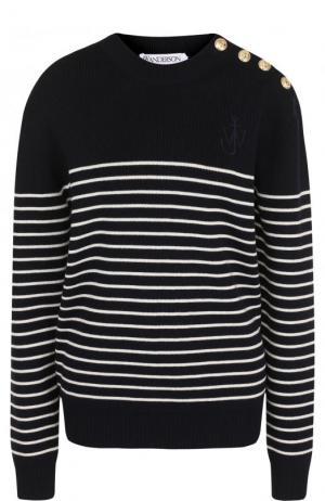 Шерстяной пуловер в полоску с круглым вырезом J.W. Anderson. Цвет: синий