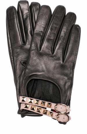 Кожаные перчатки с декором Valentino. Цвет: черный