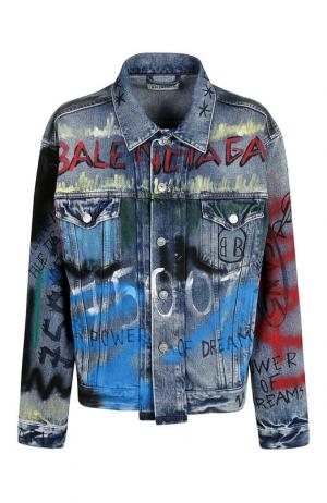 Джинсовая куртка с декоративными надписями Balenciaga. Цвет: синий