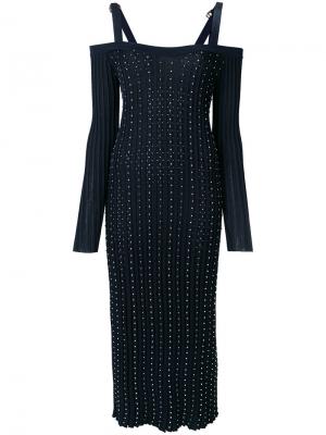 Плиссированное платье миди с заклепками Versace. Цвет: чёрный