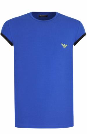 Хлопковая футболка с контрастной отделкой на рукавах Emporio Armani. Цвет: синий