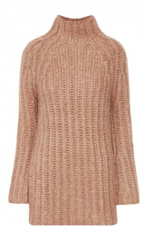 Удлиненный шелковый свитер фактурной вязки Valentino. Цвет: бежевый