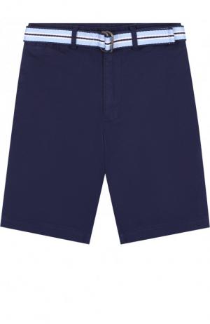 Хлопковые шорты с контрастным ремнем Polo Ralph Lauren. Цвет: синий