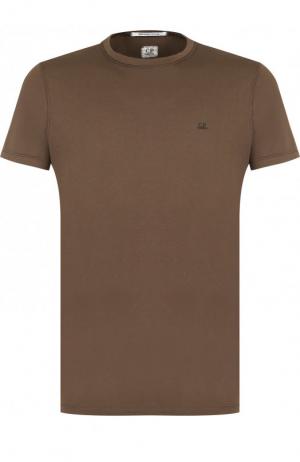 Хлопковая футболка с круглым вырезом C.P. Company. Цвет: хаки