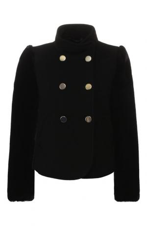 Укороченное двубортное пальто из шерсти Emporio Armani. Цвет: черный