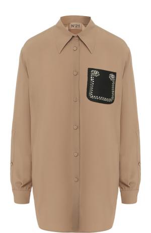 Однотонная блуза с декоративной отделкой No. 21. Цвет: бежевый