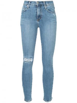 Укороченные джинсы скинни с эффектом потертости Nobody Denim. Цвет: синий