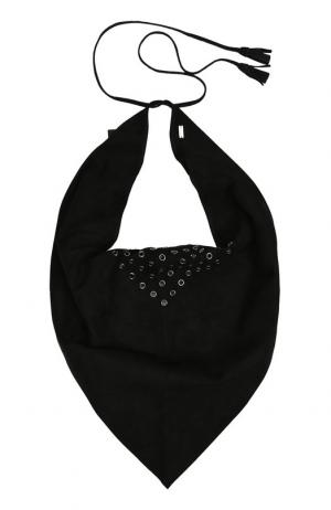 Кожаный шарф с металлическими люверсами на завязках Saint Laurent. Цвет: черный