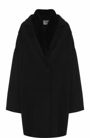 Пальто из смеси шерсти и кашемира с жилетом меховой отделкой Yves Salomon. Цвет: черный