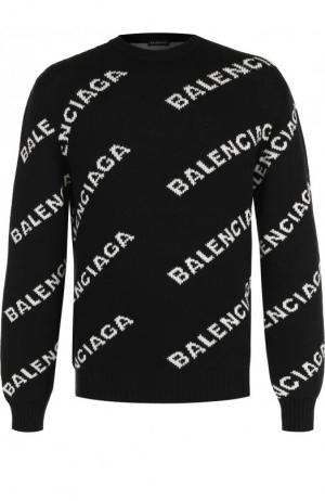 Шерстяной свитер с логотипом бренда Balenciaga. Цвет: черный