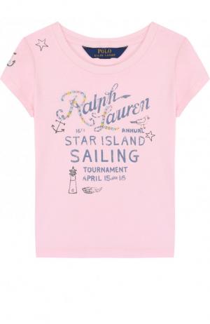 Хлопковая футболка с принтом Polo Ralph Lauren. Цвет: розовый
