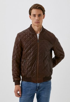 Куртка кожаная утепленная Basics & More. Цвет: коричневый