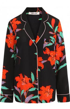Шелковая блуза в пижамном стиле с принтом Diane Von Furstenberg. Цвет: разноцветный