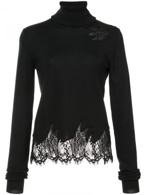 Пуловер с отворотной горловиной и кружевной отделкой Sally Lapointe. Цвет: чёрный