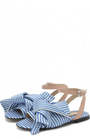Текстильные сандалии с кожаным ремешком и бантом No. 21. Цвет: голубой