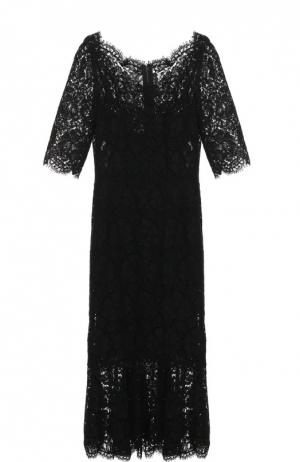 Кружевное платье с юбкой-годе и коротким рукавом Dolce & Gabbana. Цвет: черный