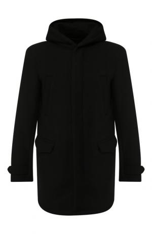 Пальто из смеси шерсти и вискозы на молнии с капюшоном Emporio Armani. Цвет: черный