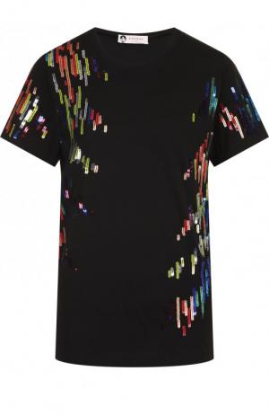 Хлопковая футболка с круглым вырезом и пайетками Lanvin. Цвет: черный