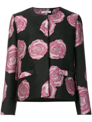 Приталенный пиджак с цветочной вышивкой Ganni. Цвет: чёрный