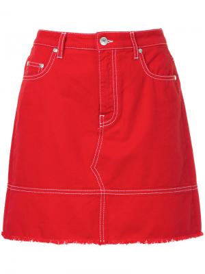 Джинсовая юбка с бахромой MSGM. Цвет: красный