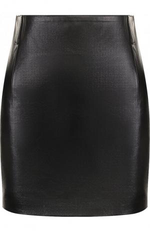 Однотонная кожаная мини-юбка Saint Laurent. Цвет: черный