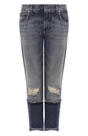 Укороченные джинсы прямого кроя с потертостями Dolce & Gabbana. Цвет: голубой