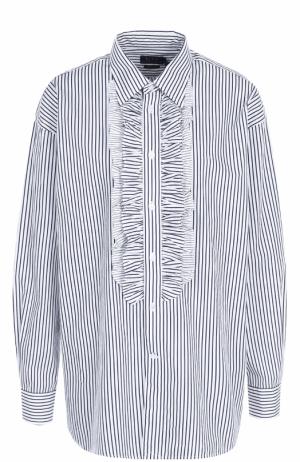 Хлопковая блуза в полоску с оборками Polo Ralph Lauren. Цвет: голубой