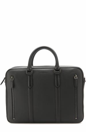 Кожаный портфель для ноутбука с плечевым ремнем Ermenegildo Zegna. Цвет: темно-синий