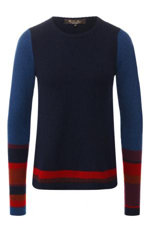 Кашемировый пуловер с контрастной полоской Loro Piana. Цвет: темно-синий