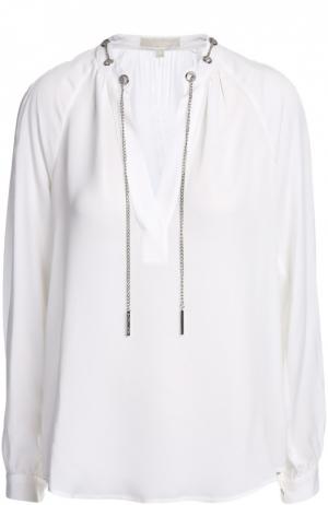 Шелковая блуза с декоративной отделкой MICHAEL Kors. Цвет: белый