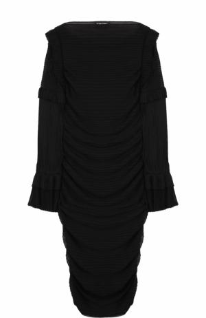 Приталенное шелковое платье-миди с длинным рукавом Tom Ford. Цвет: черный