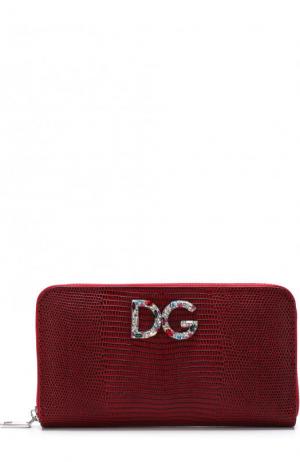 Кожаный кошелек на молнии с логотипом бренда Dolce & Gabbana. Цвет: красный