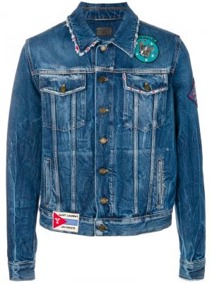 Джинсовая куртка с потертой отделкой Saint Laurent. Цвет: синий