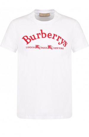 Хлопковая футболка с круглым вырезом и логотипом бренда Burberry. Цвет: белый