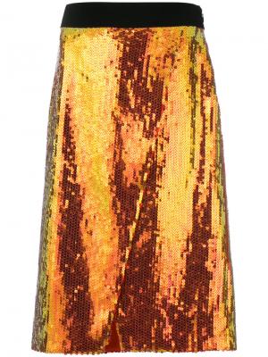 Юбка-миди с пайетками Victoria Beckham. Цвет: жёлтый и оранжевый