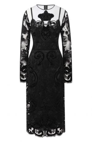 Кружевное платье-миди с прозрачной вставкой Dolce & Gabbana. Цвет: черный