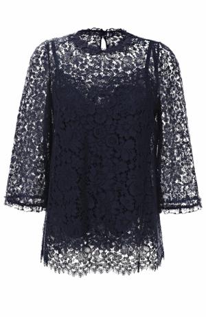 Кружевной топ прямого кроя с укороченным рукавом Dolce & Gabbana. Цвет: темно-синий
