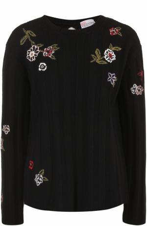 Пуловер с вышивкой и кружевной вставкой на спинке REDVALENTINO. Цвет: черный